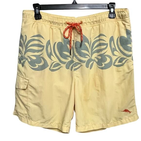 TOMMY BAHAMA Relax Yellow & Blue Swim Shorts Lined Beach Surf Men’s Size Medium‎ - Picture 1 of 11